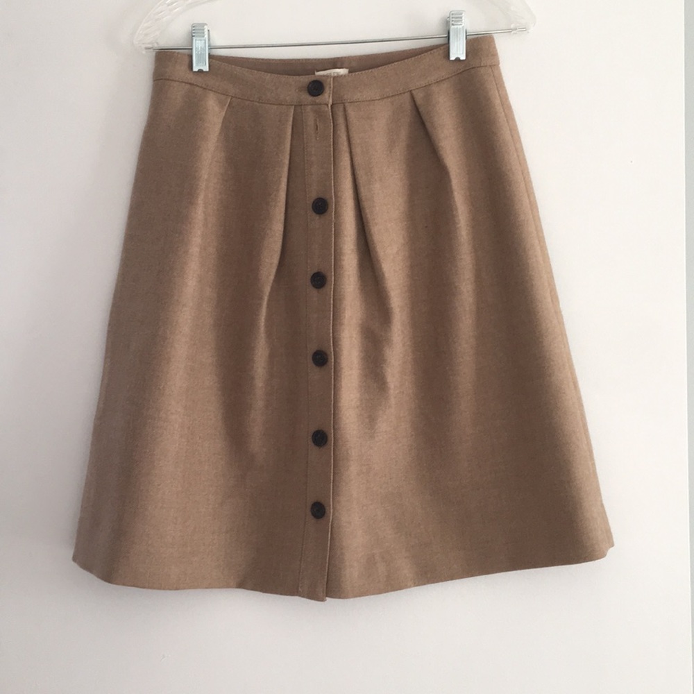 Jcrew Button Front Wool Camel Skirt - image 1